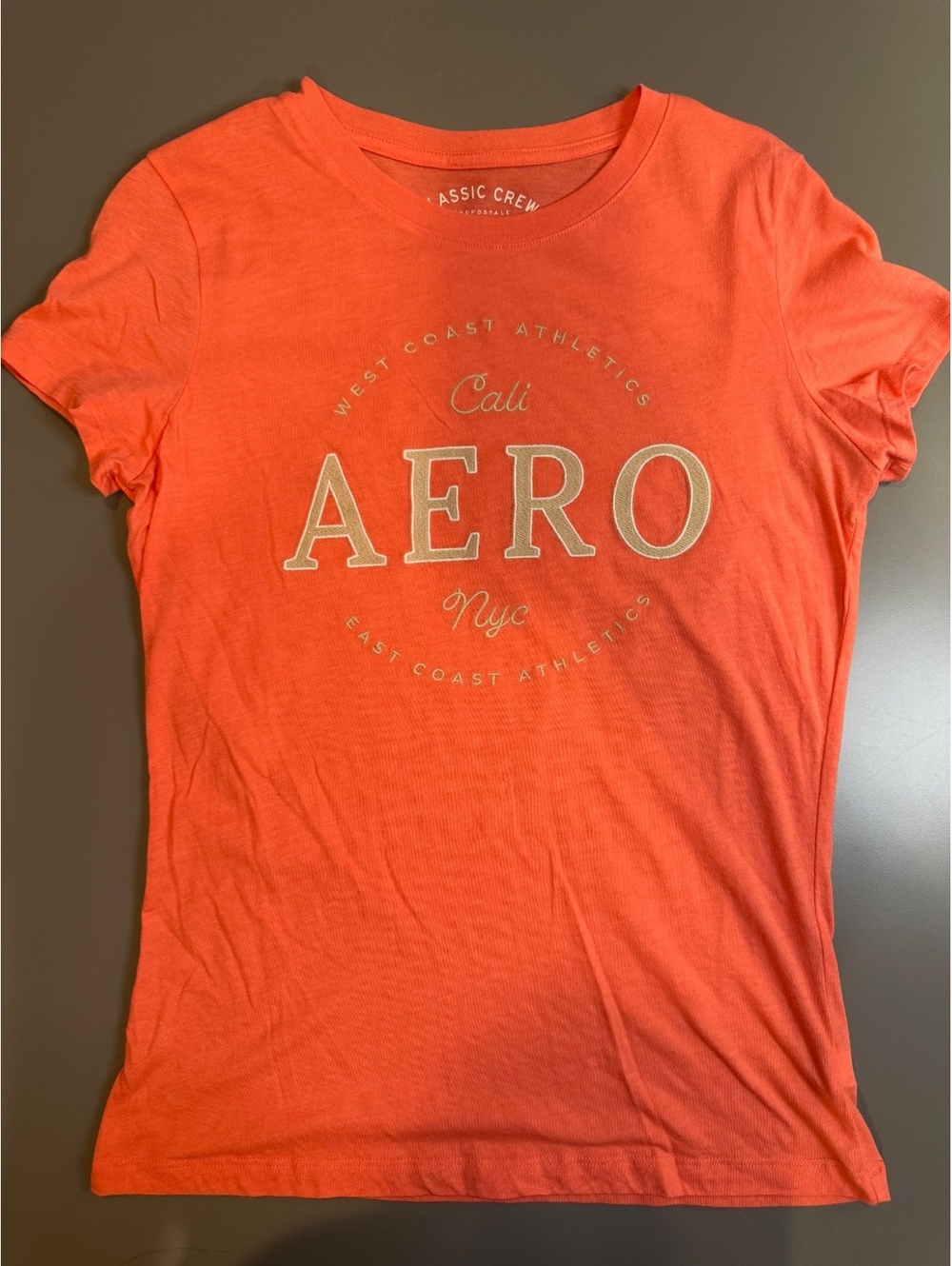 Aéropostale Classic Crew Orange Graphic T-Shirt, Size Large, Cotton-Polyester